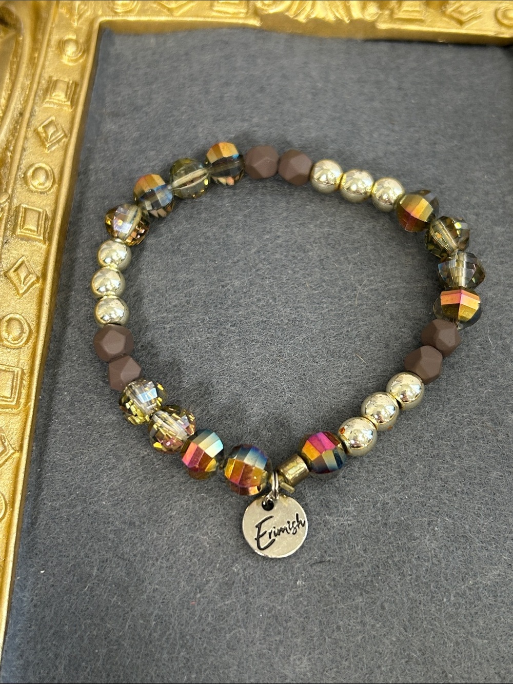 Erimish Iridescent Multicolor & Brown Bead Stretch Bracelet